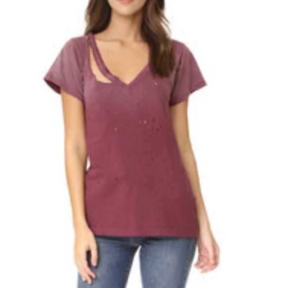 LnA Distressed Fallon V Neck Tee in Burgundy Women’s Size M - Picture 1 of 6